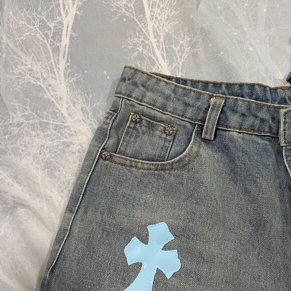 Chrome Hearts Light Blue Jeans With A Cross Pattern - Picture 4 of 6